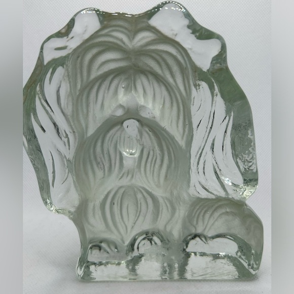 Vintage Viking frosted clear glass solid art dog bookend paperweight Yorkie - Picture 4 of 5